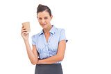 Stylish businesswoman holding cup of coffee