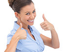 Smiling businesswoman with thumbs up