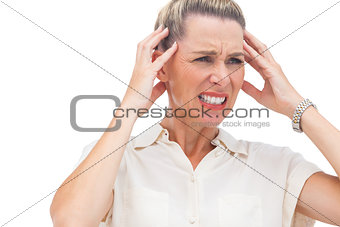 Businesswoman with painful headache