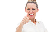 Happy woman smiling with thumb up