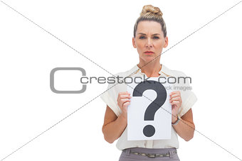 Businesswoman showing question mark