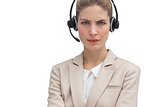 Frowning call center agent