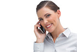 Smiling business woman talking on mobile phone