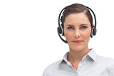 Serious businesswoman with headset
