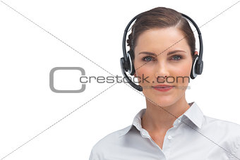 Serious businesswoman with headset