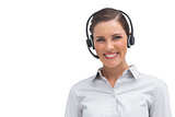 Smiling call centre agent with headset