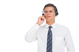Call centre agent working with headset