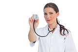 Nurse holding up her stethoscope