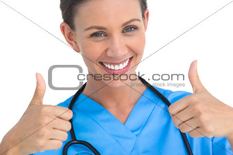 Surgeon with thumbs up