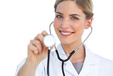 Nurse using stethoscope