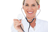 Happy doctor with stethoscope