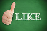 Thumb up representing social network logo on green background