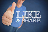 Man giving his thumb up next to like & share