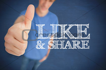 Man giving his thumb up next to like & share