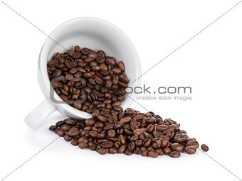 coffee cup full of bean inverted