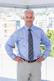 Businessman smiling with hands on hips
