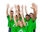 Group of environmental activists raising arms