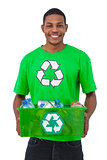 Man holding box of recyclables