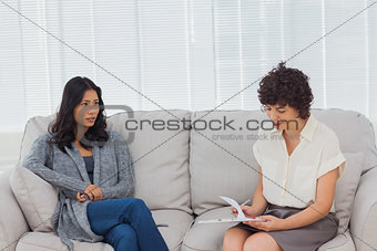 Patient speaking to her therapist