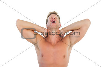 Man shouting and suffering from neck pain