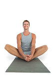 Man sitting in lotus position during a yoga session