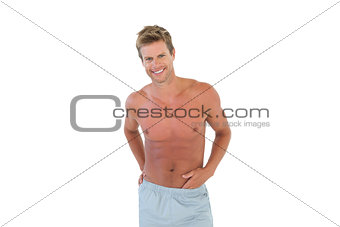Shirtless attractive man gesturing