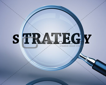 Magnifying glass showing strategy word