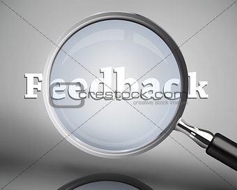 Magnifying glass showing feedback word in white