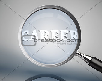 Magnifying glass showing career word in white