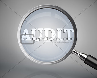 Magnifying glass showing audit word in white