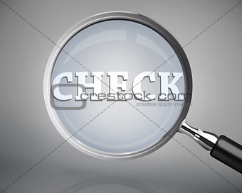 Magnifying glass showing check word in white