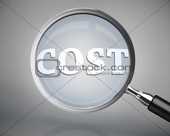 Magnifying glass showing cost word in white