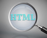Magnifying glass showing html word