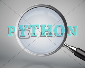 Magnifying glass showing python word