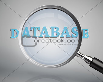 Magnifying glass showing database word