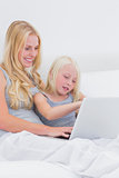 Mom and daughter using a laptop