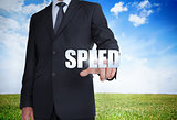Businessman selecting speed word