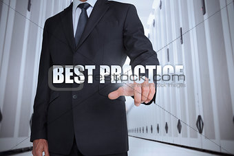 Businessman selecting the term best practice