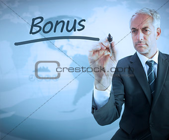 Businessman writing the word bonus