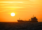 Ship sunset silhouette