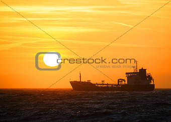 Ship sunset silhouette