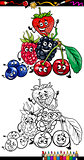 cartoon berry fruits for coloring book
