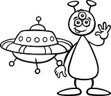 alien with ufo for coloring book