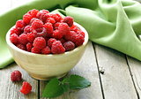 fresh organic ripe berry raspberry on a wooden table