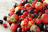 berry assortment - raspberries, blackberries, strawberries, currants, cherries
