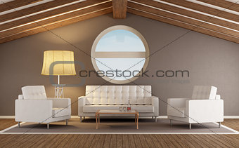 Modern living room in an attic