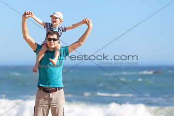 family of two at the beach