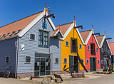 Colorful houses at the harbor of Zoutkamp