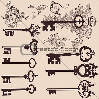 Collection of vector vintage  keys for design