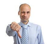 disappointed business man showing thumb down sign, isolated on w